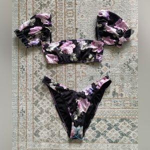 ASOS Design Puff Sleeve Milkmaid Bikini in Galaxy Floral Print NWOT